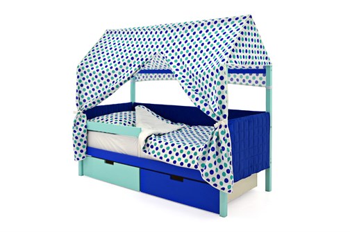 Кровать-домик мягкий «Svogen мятно-синий» - фото 21845