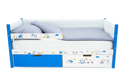 Детская кровать-тахта мягкая Svogen сине-белый "барашки" - фото 27436
